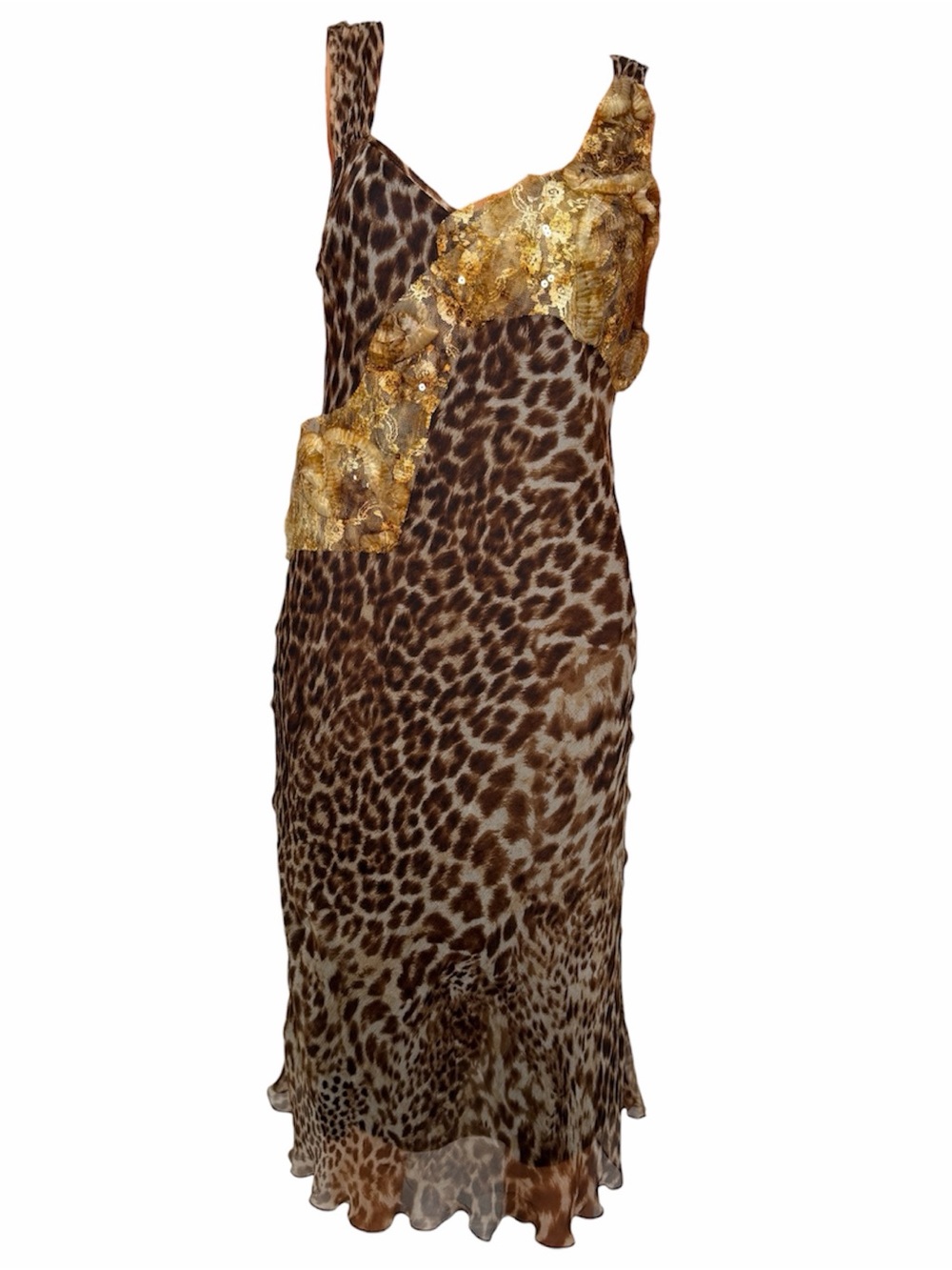 Vintage Sonia Fortuna Firenze Y2K Romantic Leopard Print Silk Gold Lace Sequin